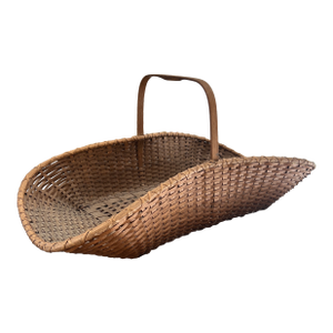 Antique Rustic Willow Wicker Garden Gathering Basket With Bentwood Handle