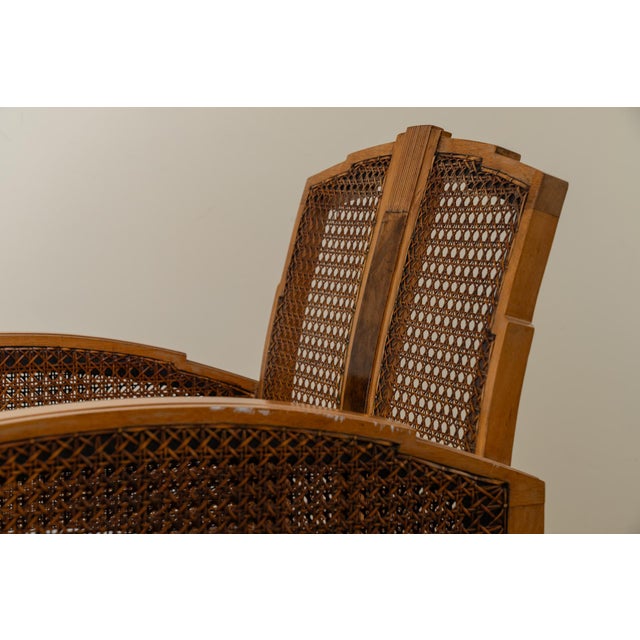Art Deco Armchairs in Cane and Fabric, France, 1930s, Set of 2 For Sale - Image 9 of 12
