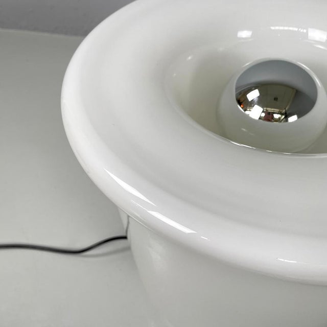 Italian Modern Round Table Lamp with Curved Profiles Metal and White Glass, 1970s For Sale - Image 13 of 18