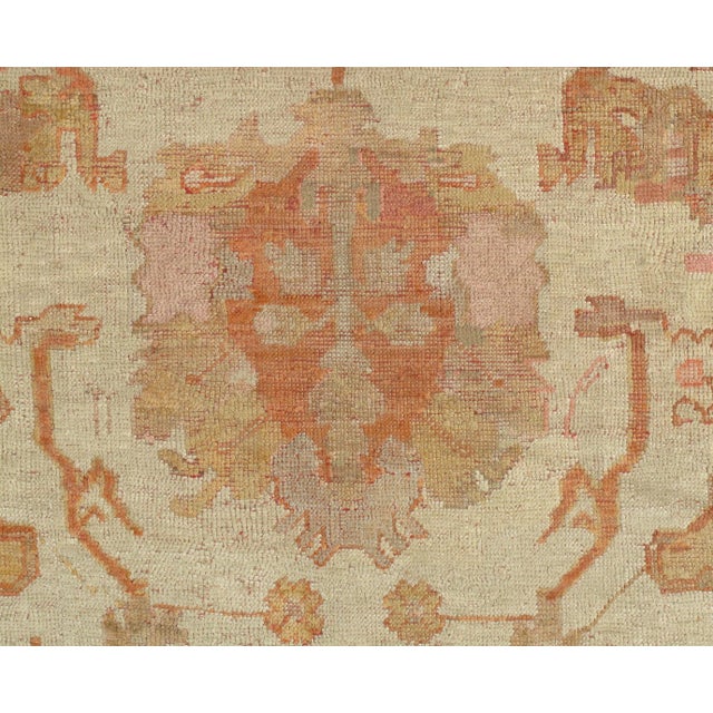 Antique Turkish Oushak Carpet, Handmade Oriental Rug, Beige, Taupe, Shrimp Coral For Sale - Image 10 of 16
