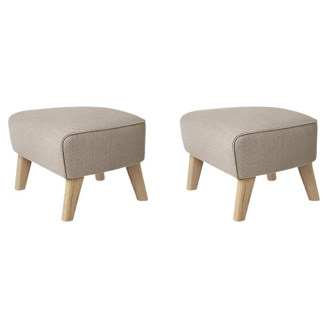 Set of Beige and Natural Oak Sahco Zero Footstool by Lassen For Sale