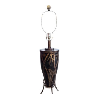 Black Lacquer and Gold Bamboo Motif Table Lamp For Sale