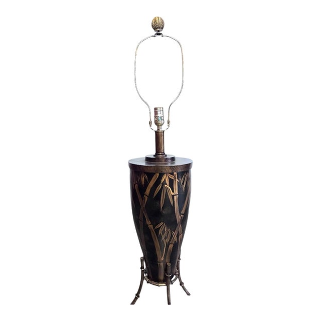 Black Lacquer and Gold Bamboo Motif Table Lamp For Sale