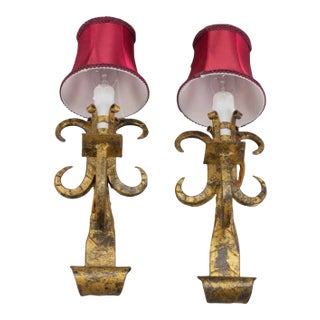 Gothic Revival Gilt Wrought Iron Sconces, Set of 2 For Sale