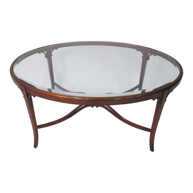 1950s Mahogany Coffee Table With Beveled Glass For Sale