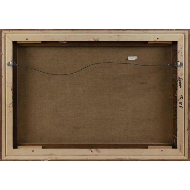 Subject displays a clock, daffodil flowers, and vase in still life tablescape. In original gilt gold-leaf wood frame....