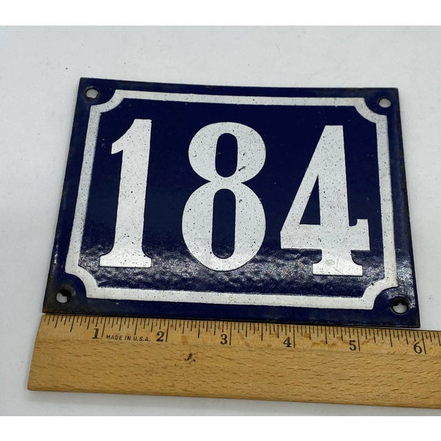 Mid 20th Century French Blue & White Enamel House Building Sign “184” For Sale - Image 10 of 12