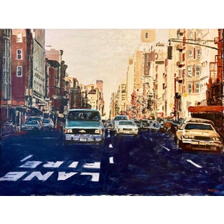 Arie Azene, Arie Azene Israeli Photo Realist Oil Painting Manhattan New York Street Scene, c.1990's For Sale