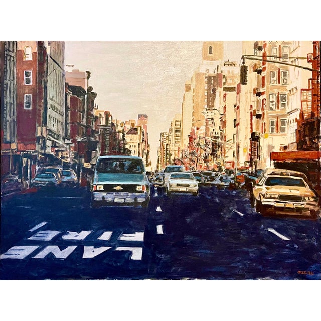 Arie Azene, Arie Azene Israeli Photo Realist Oil Painting Manhattan New York Street Scene, c.1990's For Sale