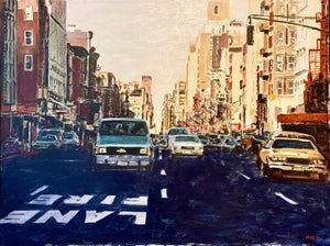 Arie Azene, Arie Azene Israeli Photo Realist Oil Painting Manhattan New York Street Scene, c.1990's
