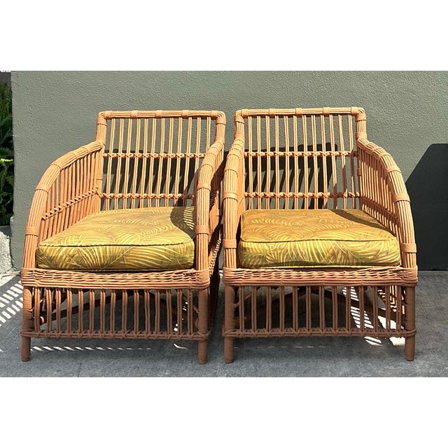 Tan Vintage Stick Rattan Lounge Chairs - A Pair For Sale - Image 8 of 12