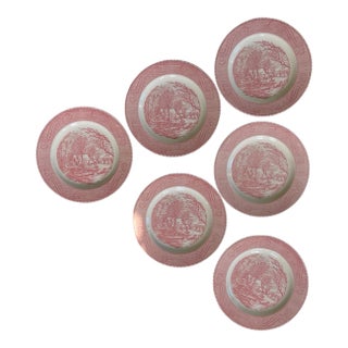 1970s Royal Ironstone Pink and White Plates - Set of 6 For Sale