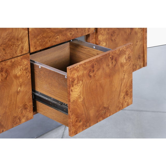 Wood 1970s Mid-Century Modern Burl Wood and Chrome Credenza by Biltrite For Sale - Image 7 of 15