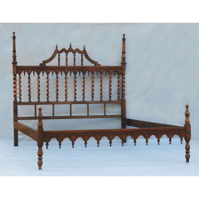 Brown Provincial Spanish Four Poster Spindle Wood Bed, 1920 For Sale - Image 8 of 8
