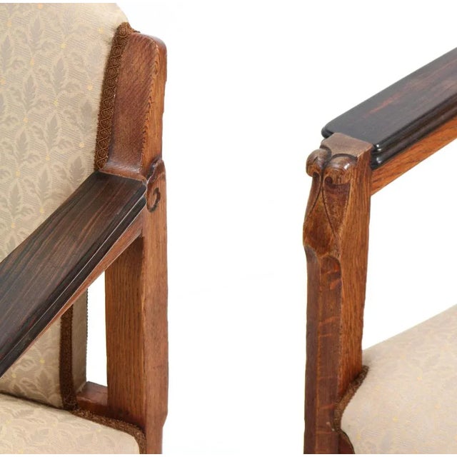 Set of Art Deco Oak Amsterdamse School Armchairs attributed to Hildo Krop for T Woonhuys For Sale - Image 9 of 14