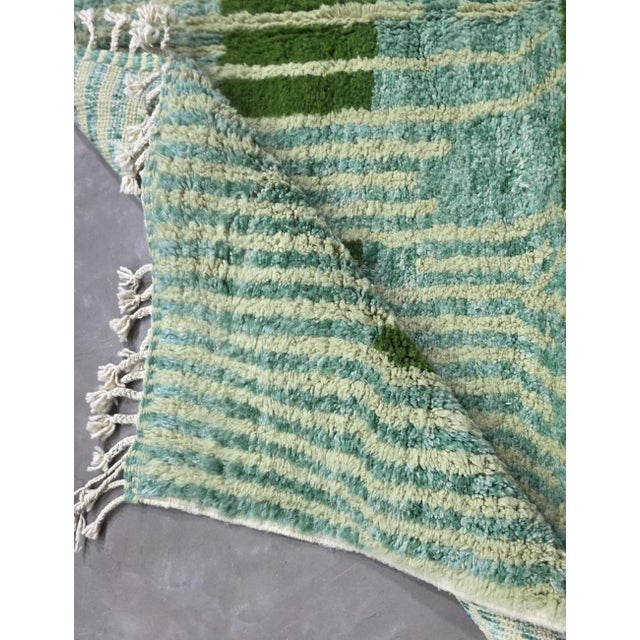 Green Moroccan Rug Handmade Striped Rug - 10 X 8.4 Ft For Sale - Image 4 of 8