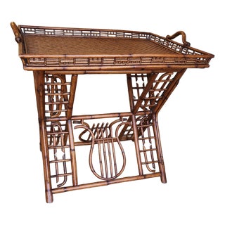 Vintage Ralph Lauren Style Bamboo Butler Tray Table With Lyre Base For Sale