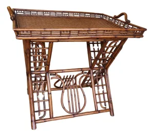 Vintage Ralph Lauren Style Bamboo Butler Tray Table With Lyre Base