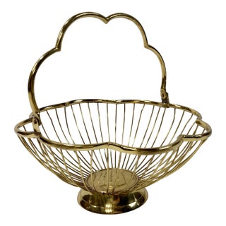 Late 20th Century Scalloped Edge Brass Handled Serving Basket For Sale