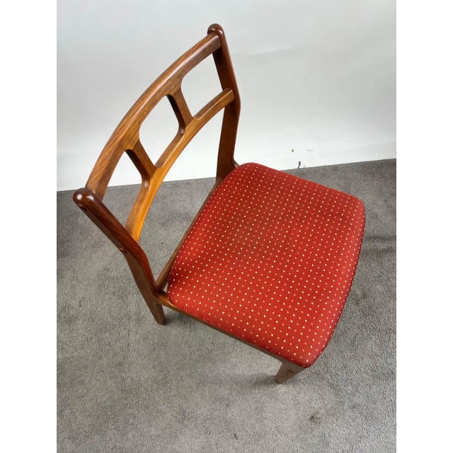 Red Danish Mid-Century Modern Teak Dining Chairs W Rust Red Dotted Upholstery, Set 6 For Sale - Image 8 of 13