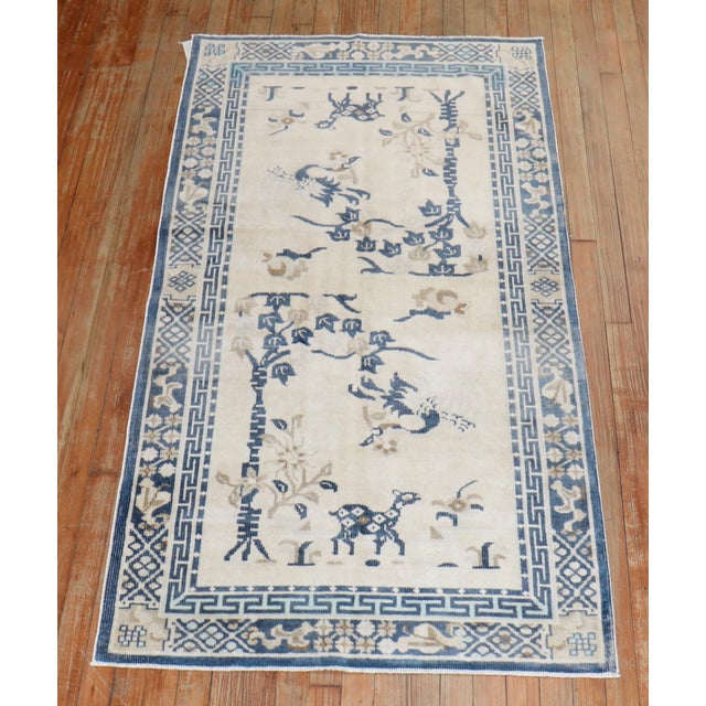 Traditional Antique White Blue Color Pictorial Chinese Oriental Rug - 3'1" x 5'8" For Sale - Image 3 of 8