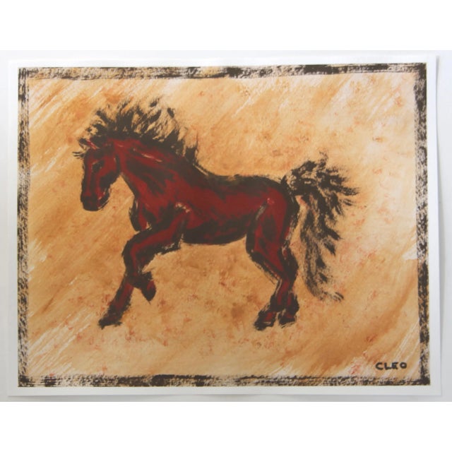 Expressionist horse a la Matisse, over a wash of textured tan, burnt orange Abstract landscape in Old Master colors of raw...