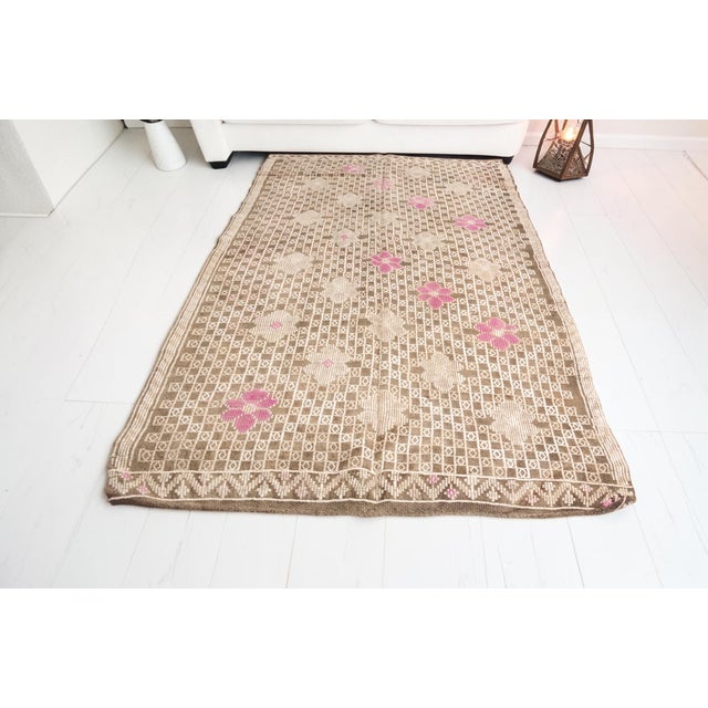 Tan Ethnic Geometric Wool Kilim Rug For Sale - Image 8 of 18