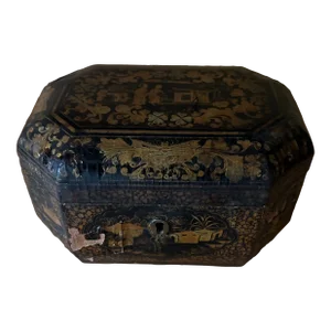 Antique Chinese Black Lacquered Tea Caddy