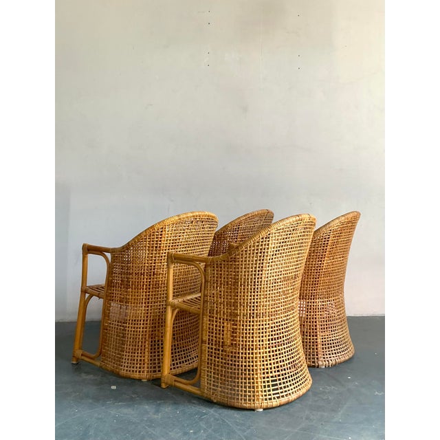 Rustic Vintage Coastal Woven Rattan Tub Chairs - A Set of 4 For Sale - Image 3 of 10