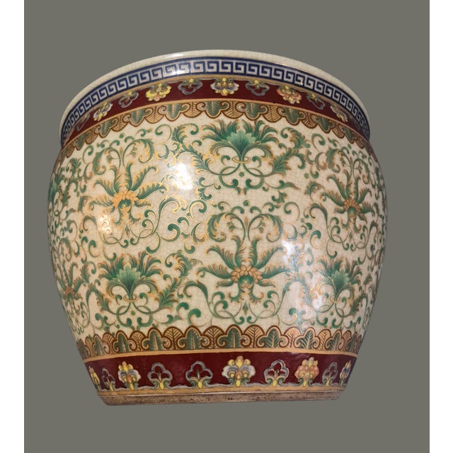 Vintage Hand Painted Koi-Fish Asian Chinoiserie Fishbowl Jardinière Planter For Sale - Image 4 of 11