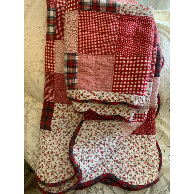 Rustic Vintage 1994 Rustic Floral & Gingham Patchwork Twin Size Quilt & Sham For Sale - Image 3 of 12