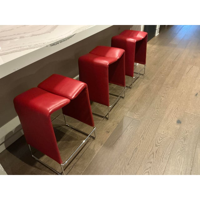 B&B Italia Red Leather Barstools “Lazy 05” Steel and Leather Height 66, width 47, depth 43cm Excellent Condition Selling...