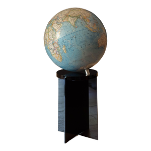 Vintage Rotating National Geographic World Globe With Black Lucite Floor Stand