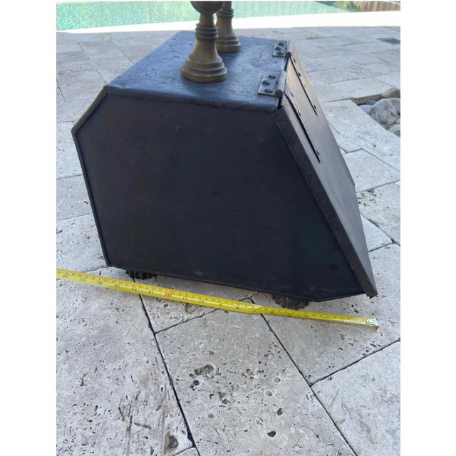 Late 19th Century Antique Blackened Metal Coal Scuttle With Brass Handle | English Fireplace Bin For Sale - Image 5 of 12