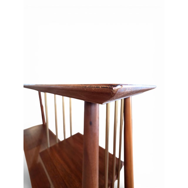 Wood Mid Century Modern Walnut Console Table With Brass Spindles, Vintage Entryway Table For Sale - Image 7 of 9