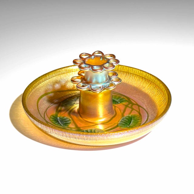 Gold Tiffany Studios “Leaf and Vine” Favrile Glass Vase / Centerpiece Bowl For Sale - Image 8 of 9
