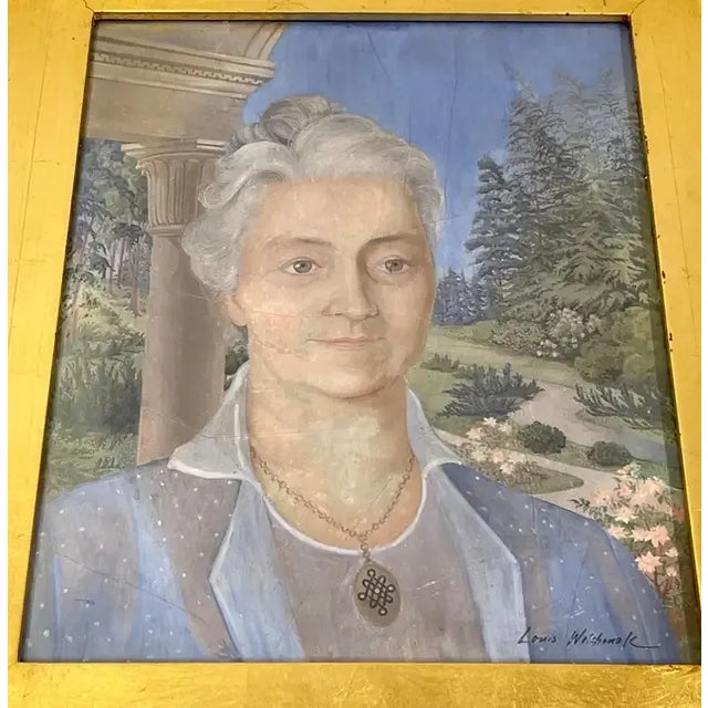 Mid 20th Century Mid 20th Century Modern Egg Tempera Portrait of a Lady in Landscape by Louis Wolchonok For Sale - Image 5 of 11