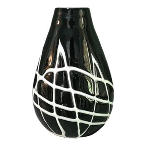 Late 20th Century Vintage Mid-Century Modern Hand-Blown Art Glass Black & White Vase