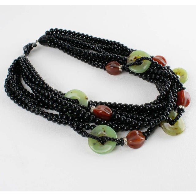 Angela Caputi Angela Caputi Black Necklace with Jade and Carnelian Resin Beads For Sale - Image 4 of 8