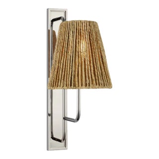 Amber Lewis for Visual Comfort Signature Rui Tall Sconce in Polished Nickel with Natural Abaca Shade For Sale