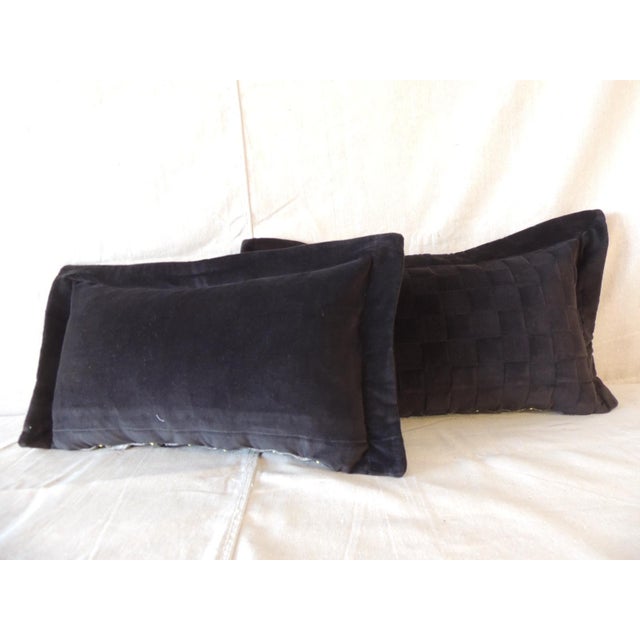 Art Deco Black Check-Pattern Velvet Decorative Lumbar Pillows From Portugal - Set of 2 For Sale - Image 3 of 7
