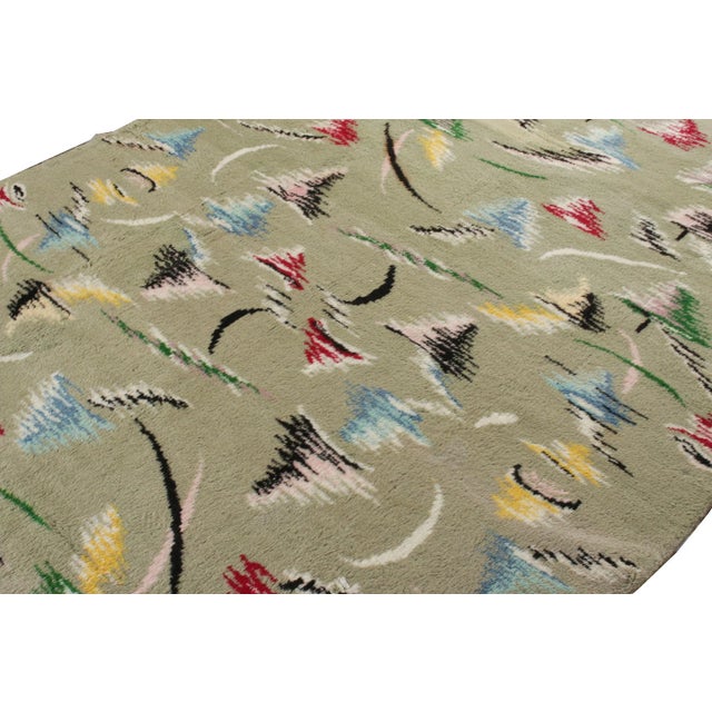 1960s Vintage Art Deco Rug in Green, Black, Multicolor All Over Geometric Pattern For Sale - Image 4 of 6