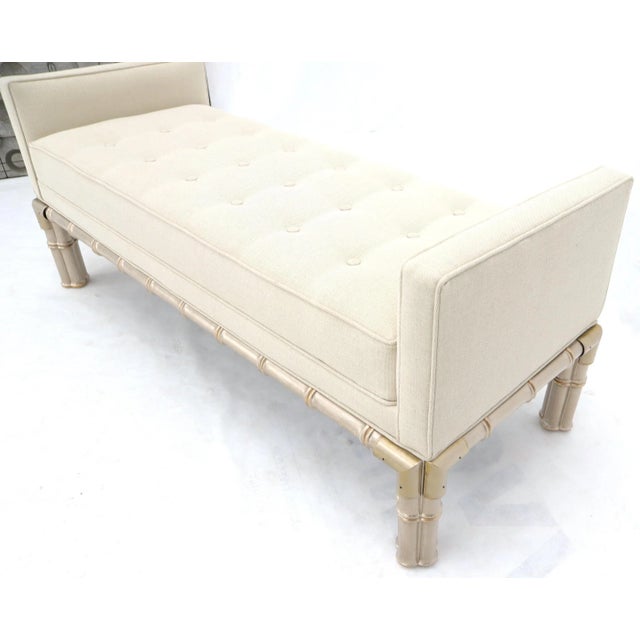 Mid 20th Century Faux Bamboo Base Tufted Upholstery Bench with Sides For Sale - Image 5 of 13