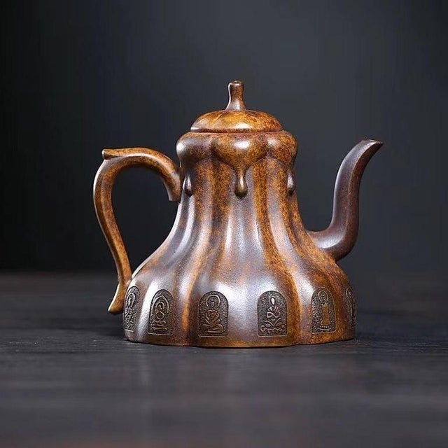 Art Deco Hand-Carved Dunhuang Mogao Grottoes Guanyin Yixing Zisha Teapot – High Temp Fired Duanni Clay Handmade Chinese Teapot For Sale - Image 3 of 7