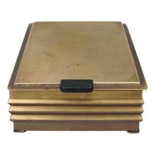 Art Deco Brass and Wood Lidded Tobacco Box, Germany, 1920s For Sale