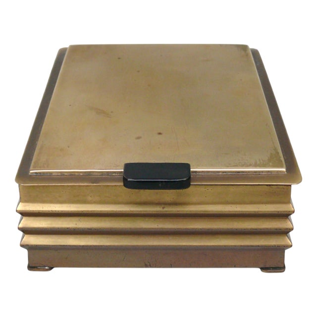 Art Deco Brass and Wood Lidded Tobacco Box, Germany, 1920s For Sale