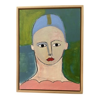 Contemporary Abstract Face Acrylic Painting, Framed For Sale