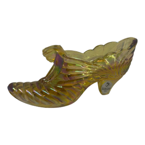 1960s Fenton Iridescent Amber Carnival Glass Cat Head Slipper Shoe Amber Glass Slipper