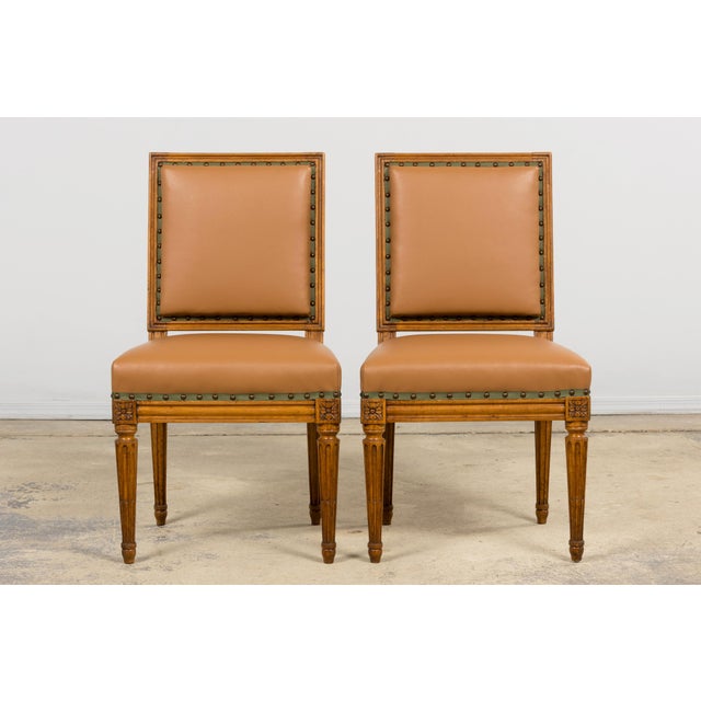 Late 19th Century Late 19th Century French Louis XVI Style Dining Chairs in Tan Leather, Set of 6 For Sale - Image 5 of 18