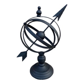 Vintage English Country Iron Black Garden Armillary Sundial For Sale